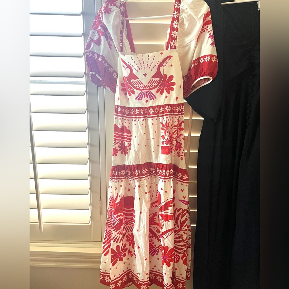 FARM Rio White Midi Dress with Red Floral Print - Picture 2 of 5